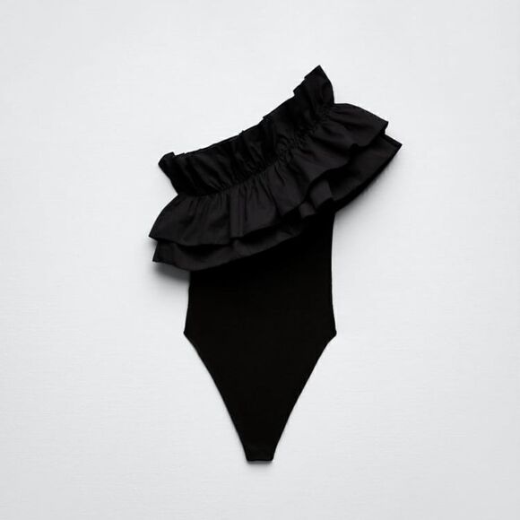 NWT ZARA RUFFLE VOLUMINOUS BODYSUIT ASYMMETRIC SIZE SMALL - Picture 5 of 7